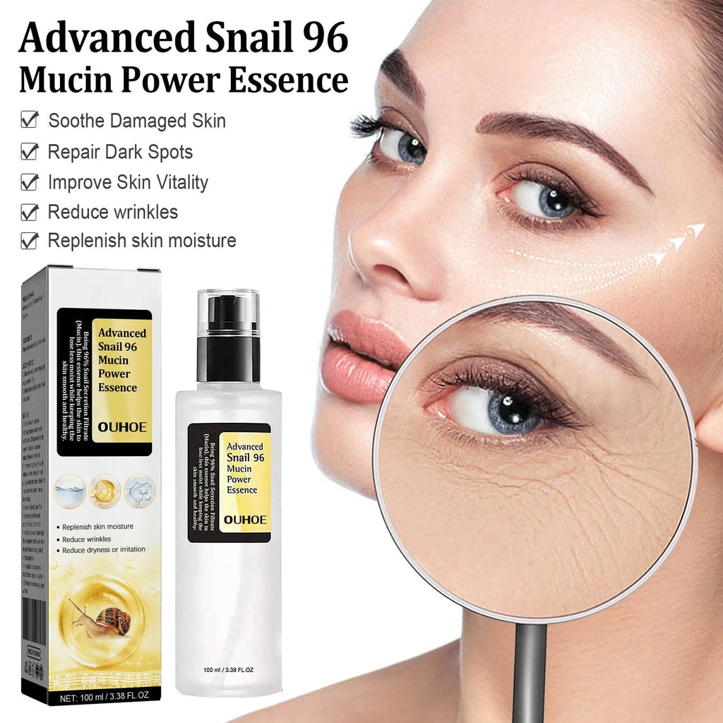 100ml snail collagen facial serum bottle with hydrating brightening nourishing firming softening skin effects