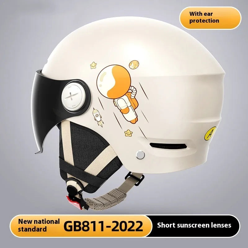 Men's and women's electric motorcycle half helmet in khaki colour with sun protection short glasses