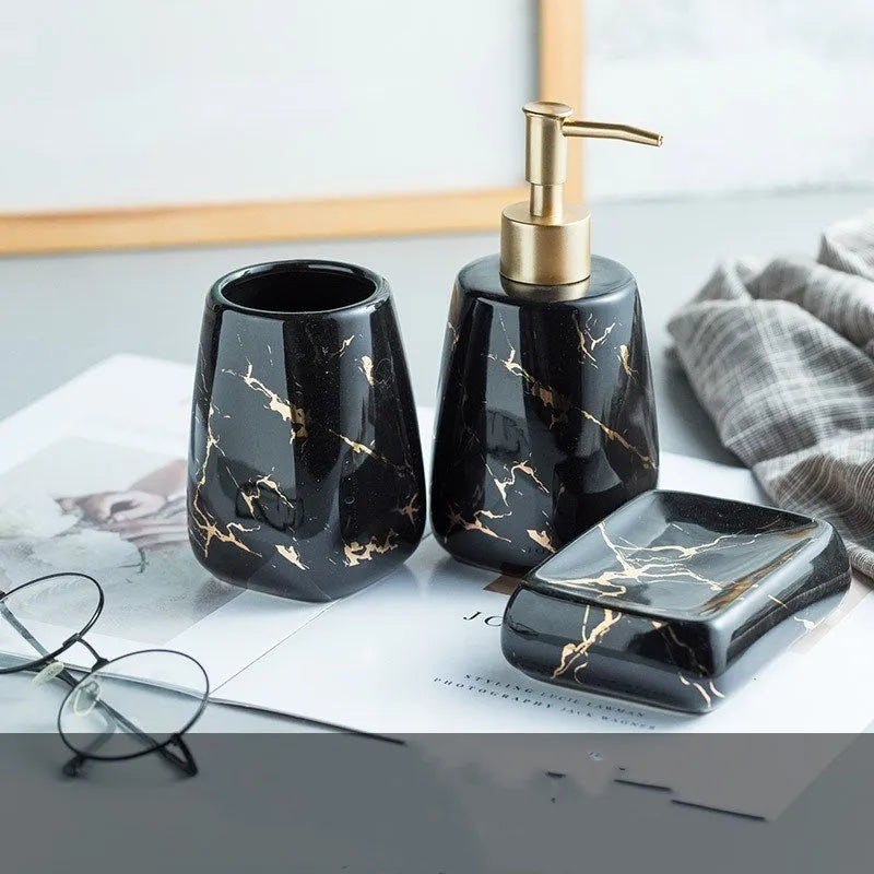 Ceramic bathroom wash set in light luxury style with black, blue or white colour options