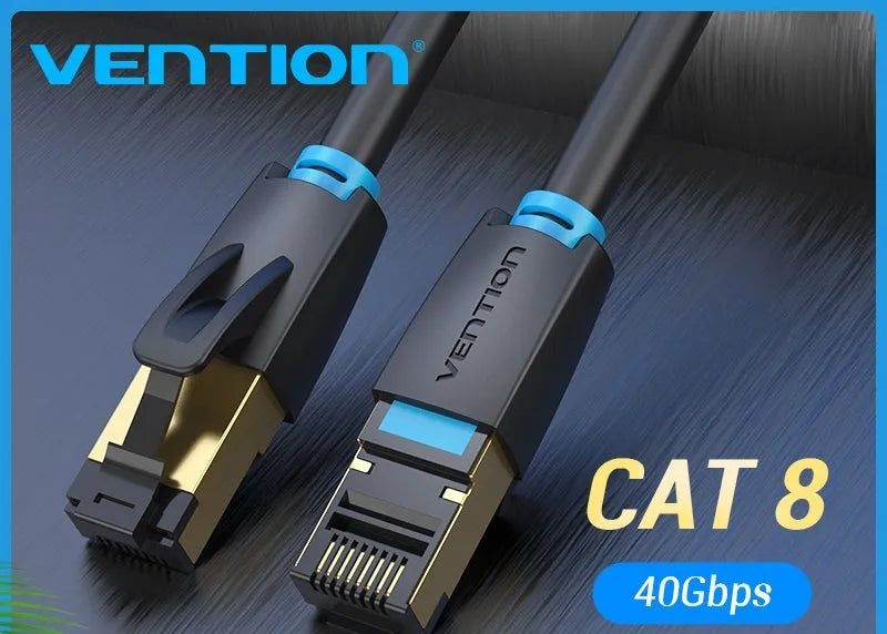 CAT8 10G Ethernet cable showing flat and round style options with RJ45 connectors