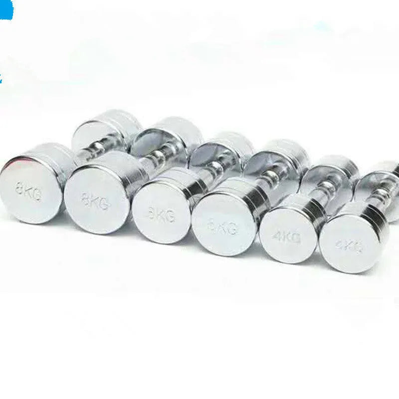 Pure steel electroplated dumbbell in silver colour with ergonomic grip design for strength training