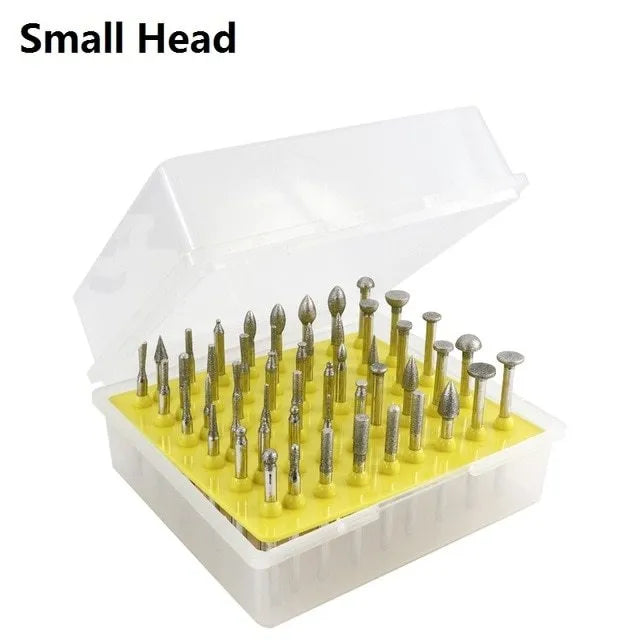 Alloy grinding head set showing elliptical cone shape with 3mm diameter for glass, jade and stone carving
