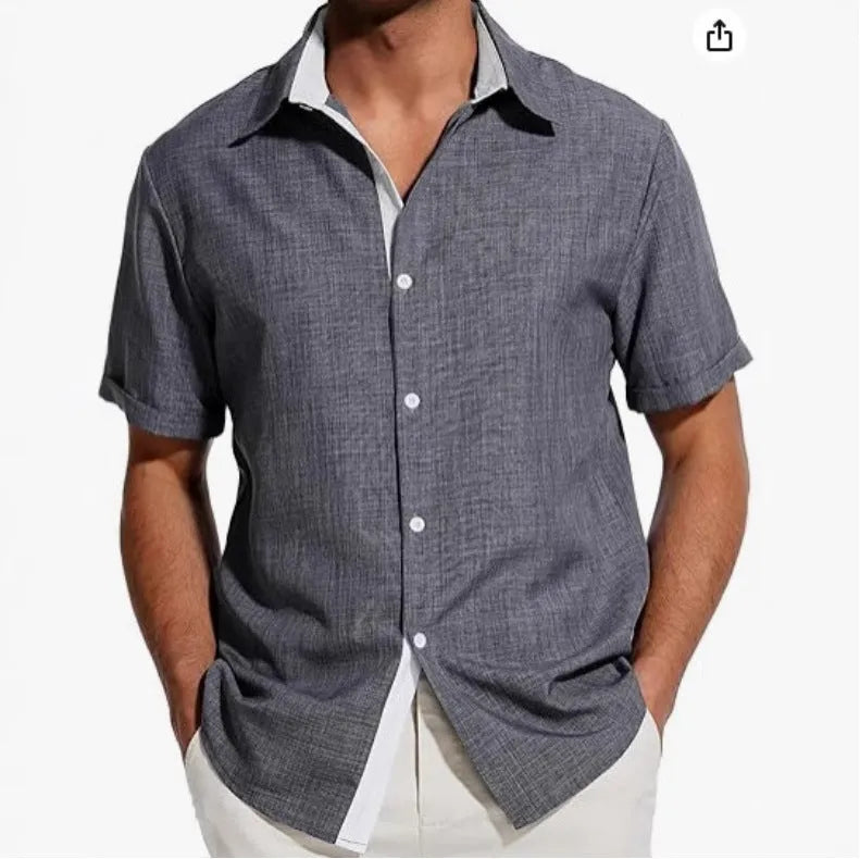 Men's floral print short-sleeved shirt in lightweight polyester fabric available in multiple colours