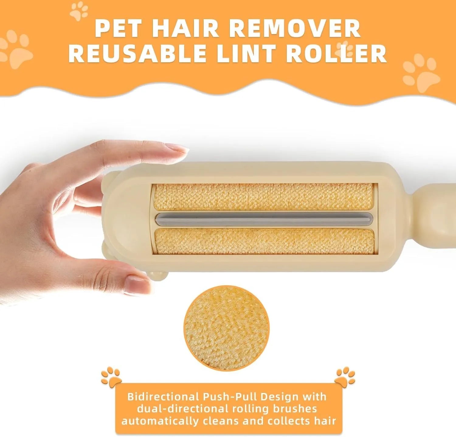 Blue reusable pet hair remover roller with storage container for furniture and car seat cleaning