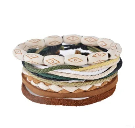 Handmade leather wrap bracelet with wooden beads and adjustable closure for men and women