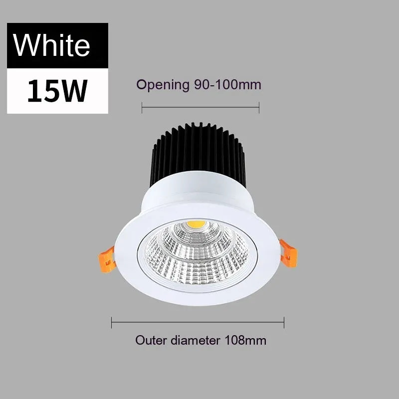 White aluminium LED recessed ceiling spotlight with three colour light settings