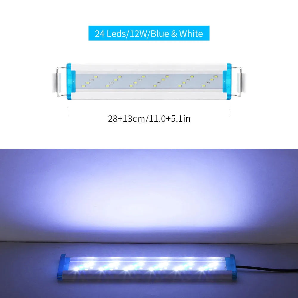 Ultra-thin aquarium light with blue and white LEDs for fish tanks