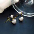 Women's heart-shaped pearl stud earrings with alloy construction and electroplated finish