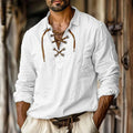 Men's plus size linen blend shirt in solid colour with loose fit long sleeves