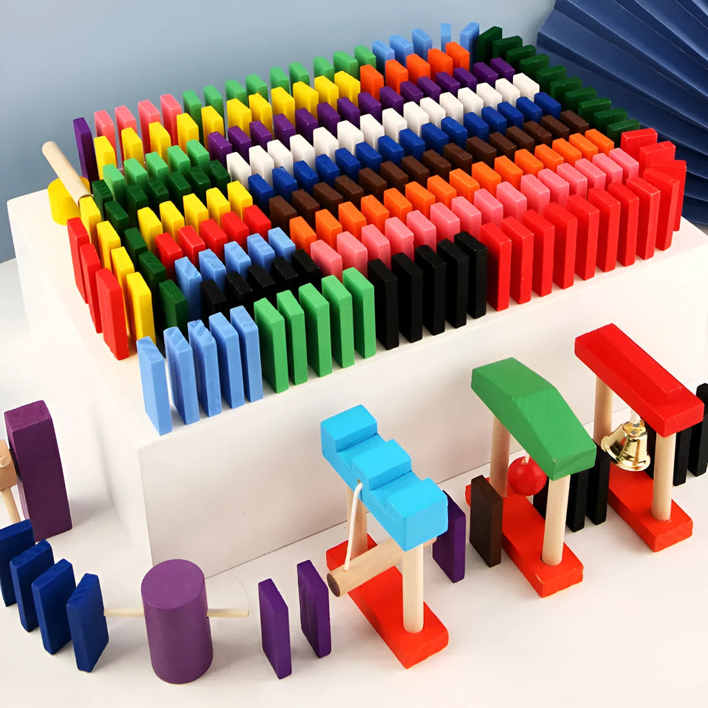 120-piece wooden rainbow domino blocks in 12 colours with pine wood construction