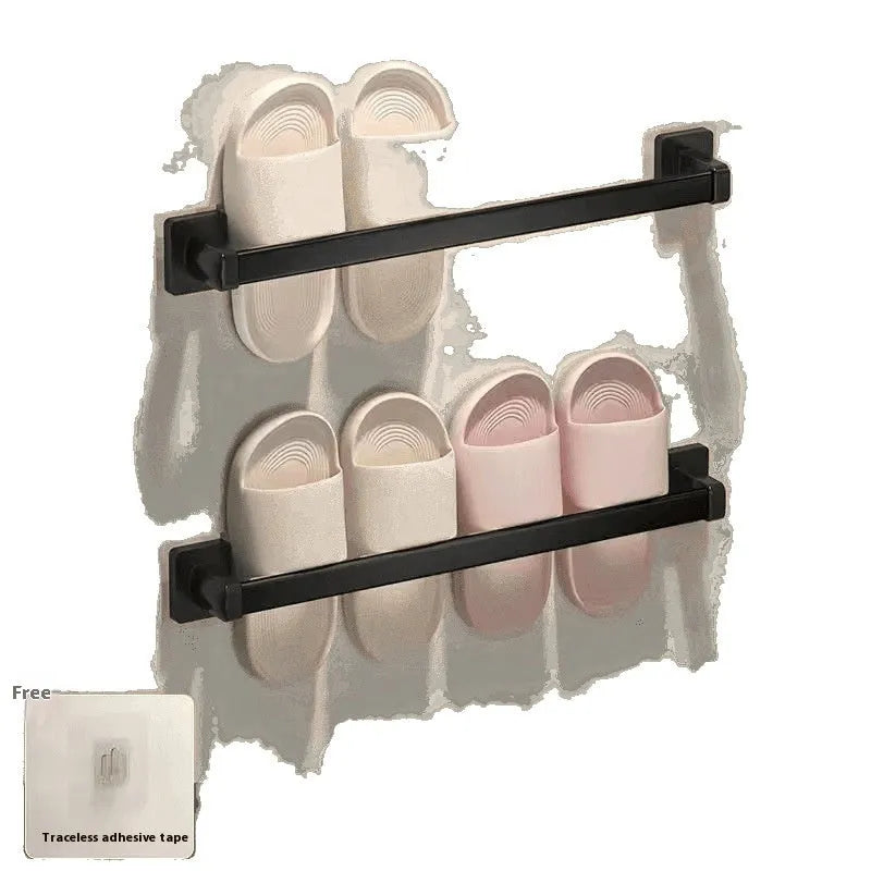 Nordic style wall-mounted bathroom slipper rack with seat function in carbon steel