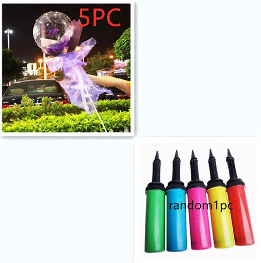 Transparent round LED luminous balloon rose bouquet with artificial flower and lights for DIY assembly
