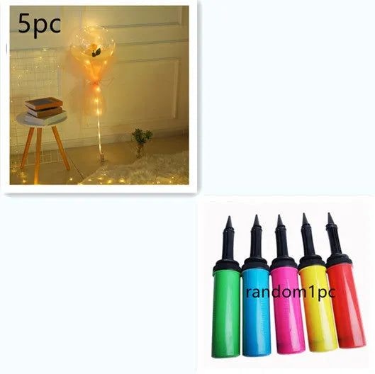 Transparent round LED luminous balloon rose bouquet with artificial flower and lights for DIY assembly