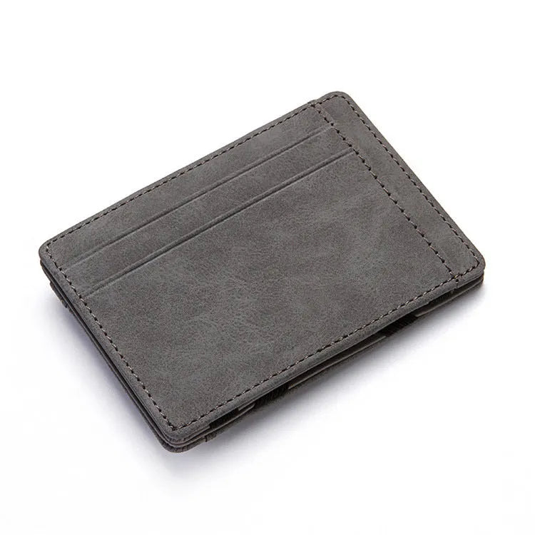 PU leather RFID anti-theft magic wallet with zipper coin pocket in a choice of solid colours.