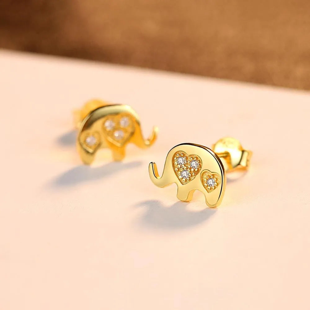Geometric Korean silver-plated earrings in gold or silvery colour with gem setting