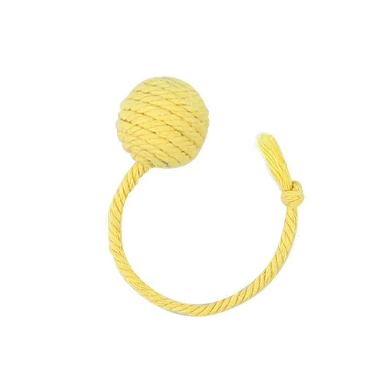 Cat toy ball with rope and bell in green, pink, purple, or yellow colour, small 3cm or medium 6cm size