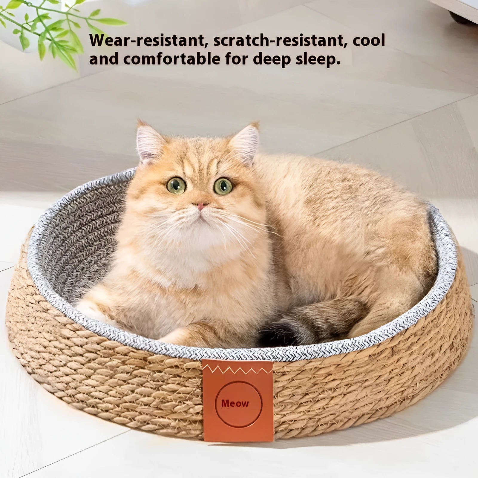 Rattan woven cat nest bed available in four sizes for indoor feline use