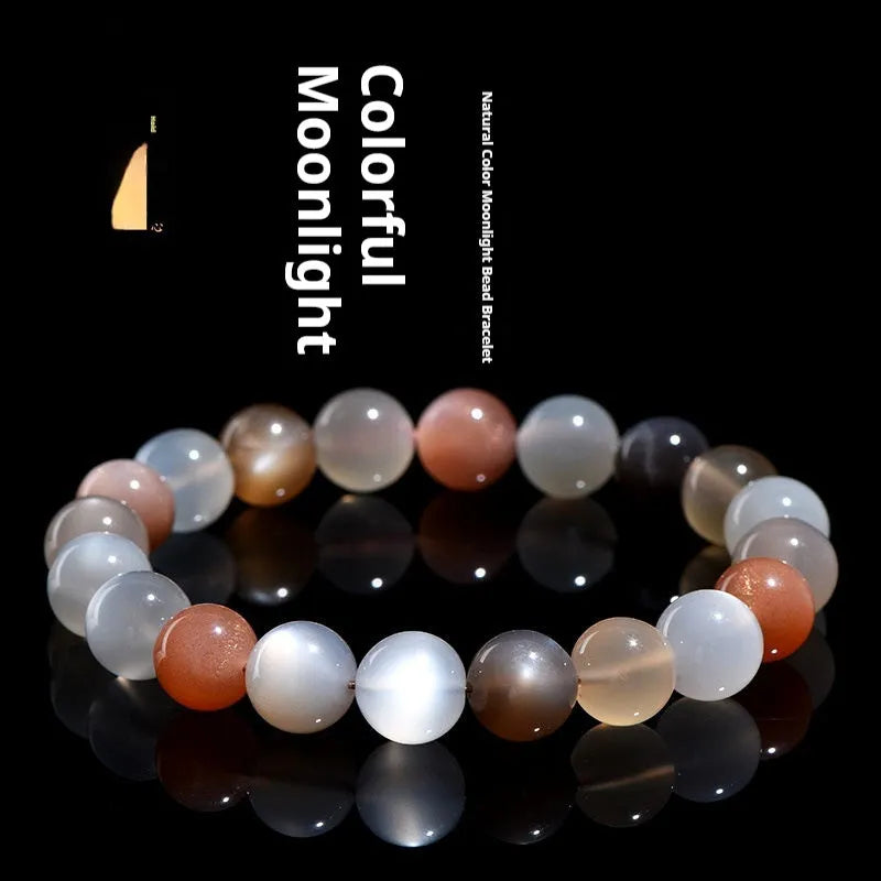 Genuine moonstone bracelet with 8mm single circle beads and colourful moonlight appearance
