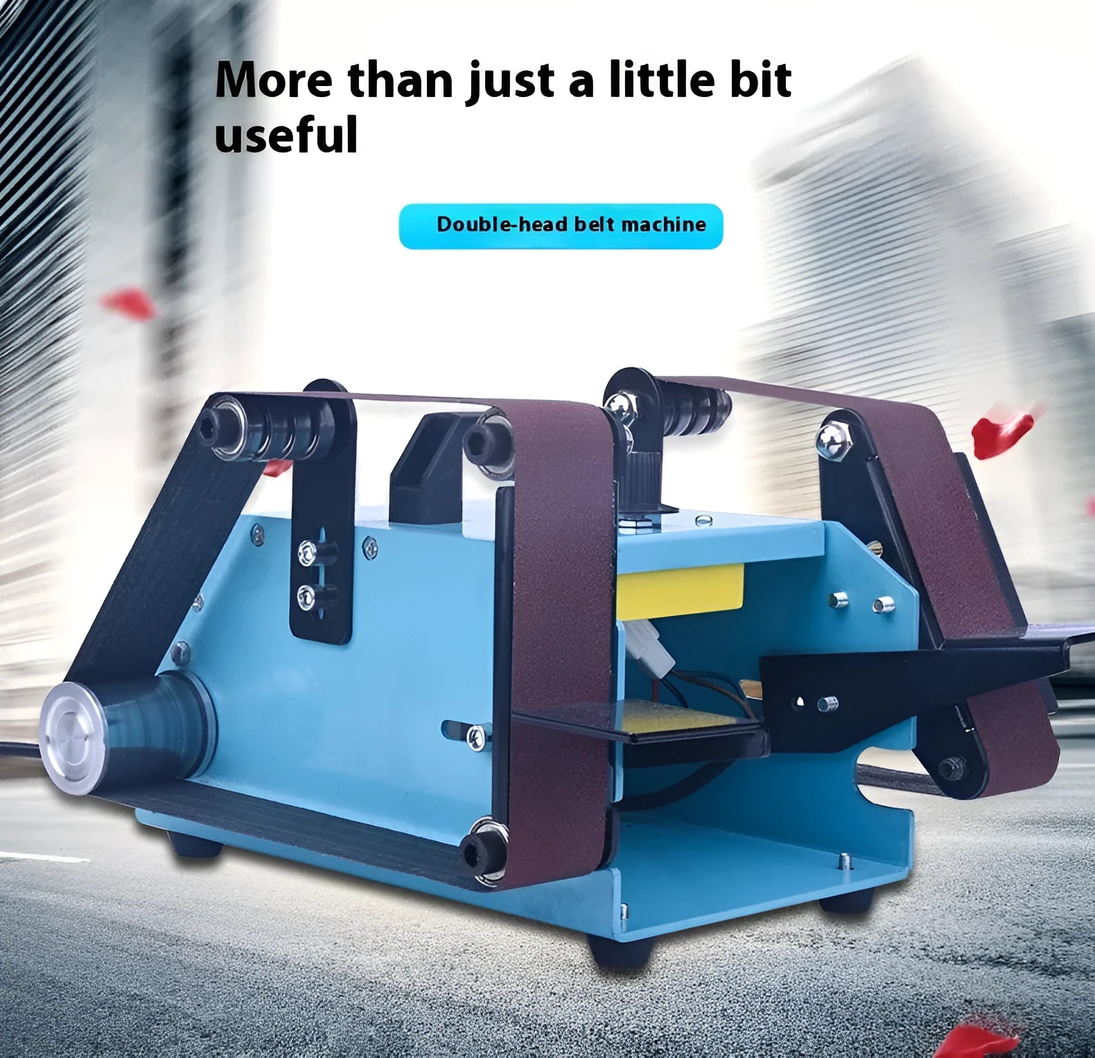 Blue desktop dual-axis belt sander with variable speed control and 750W power for knife sharpening