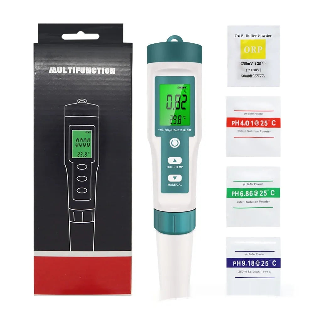 7-in-1 water quality test pen with plastic body, TDS and pH detector, 183x37x37mm