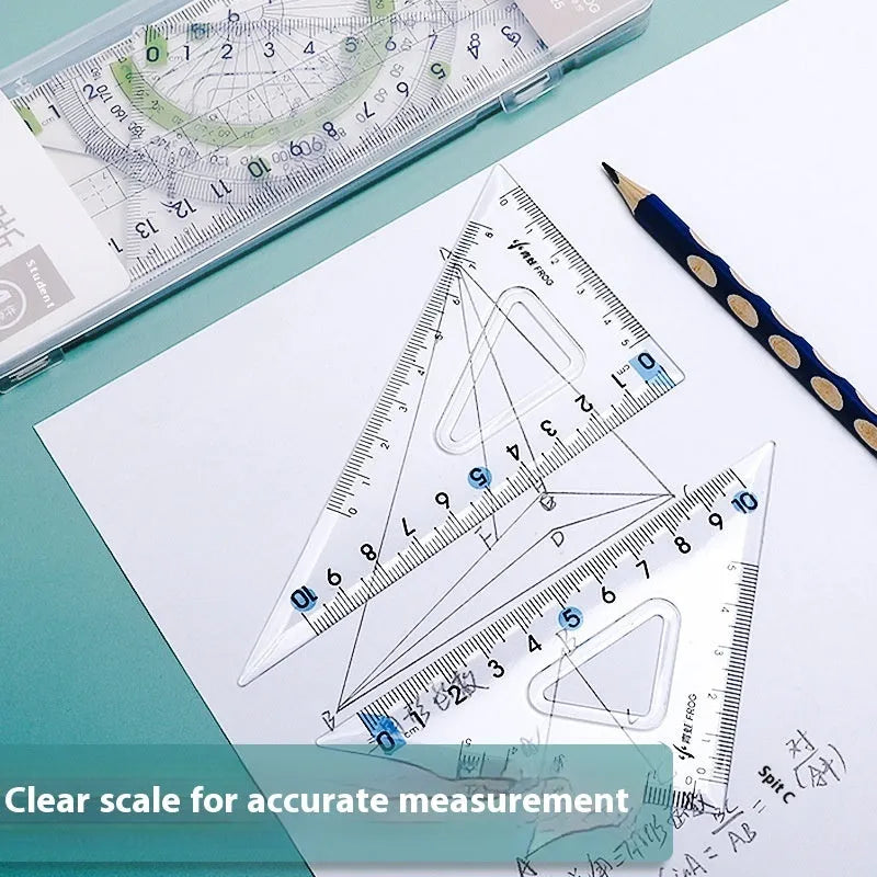 Youpai transparent acrylic drawing ruler set with square protractor on a technical drawing