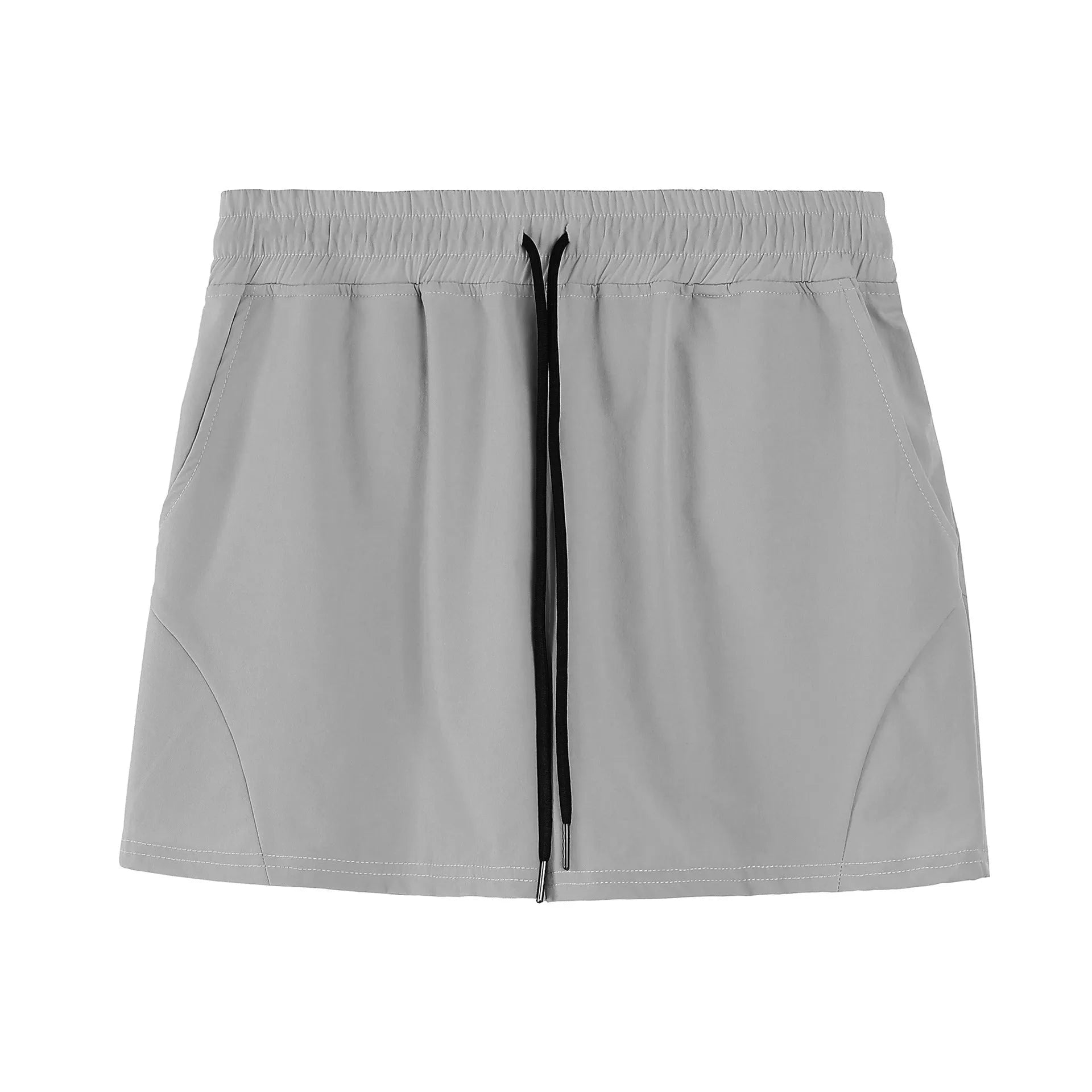 Men's lightweight polyester basketball shorts in grey, black, apricot, or green.