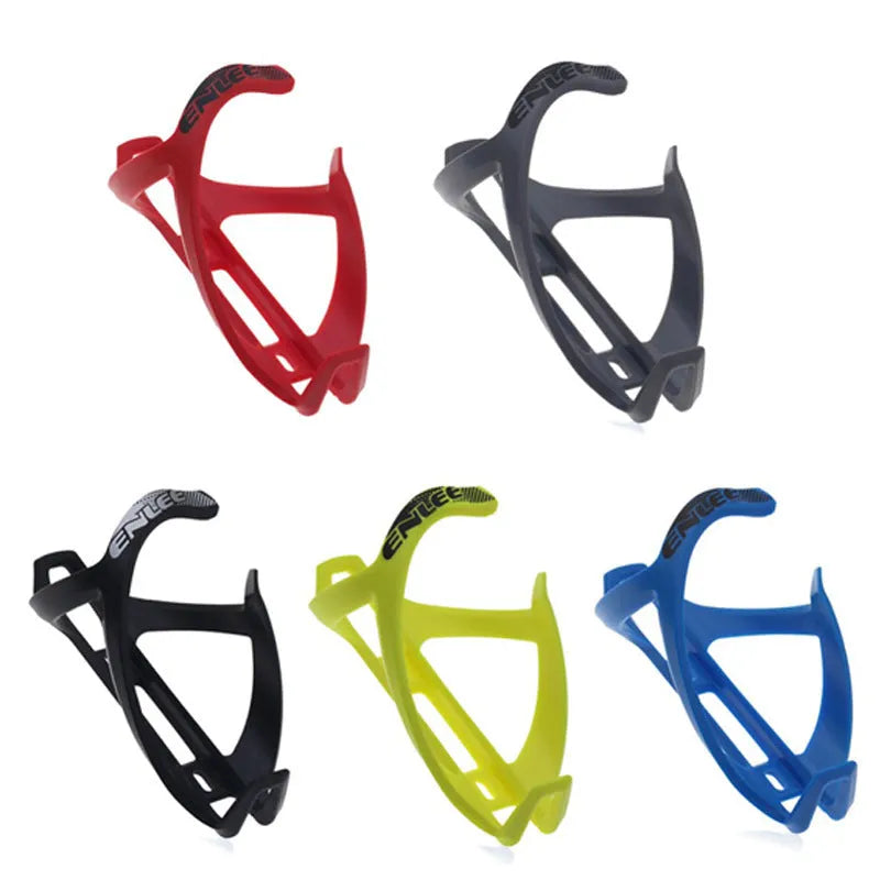 Mountain bike water bottle cage with TPR plastic construction and PVC toughness in multiple colour options