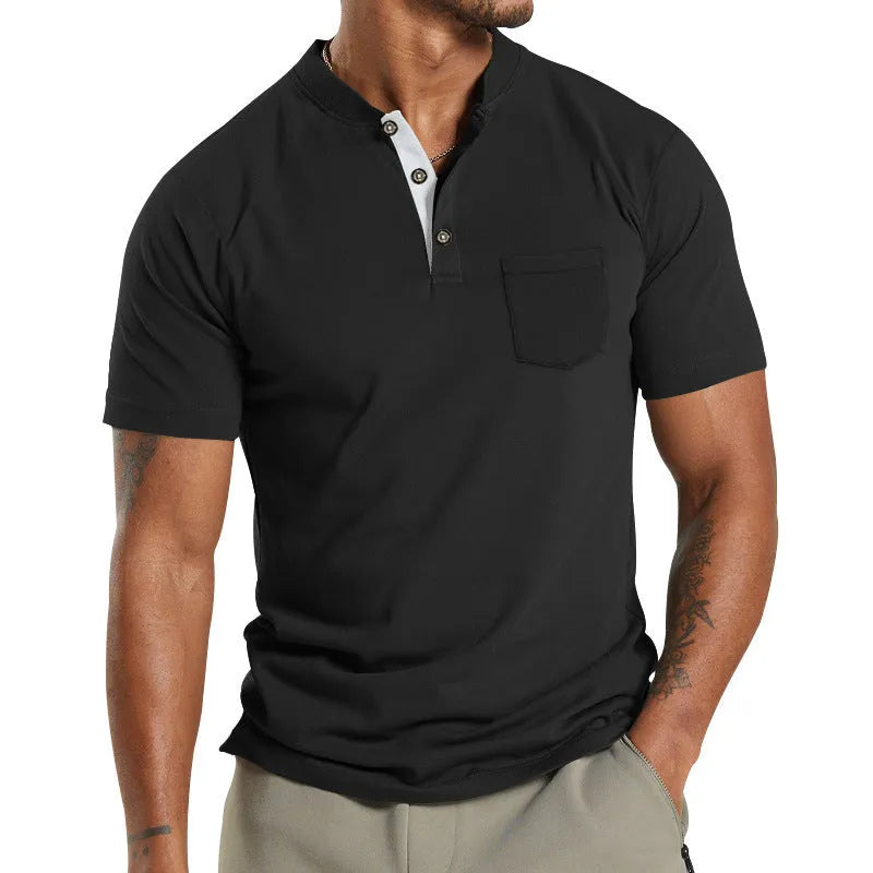 Men's lightweight polyester short sleeve shirt with button placket and chest pocket in army green