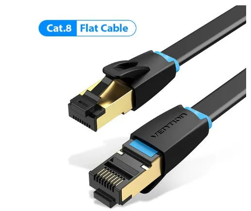 CAT8 10G Ethernet cable showing flat and round style options with RJ45 connectors