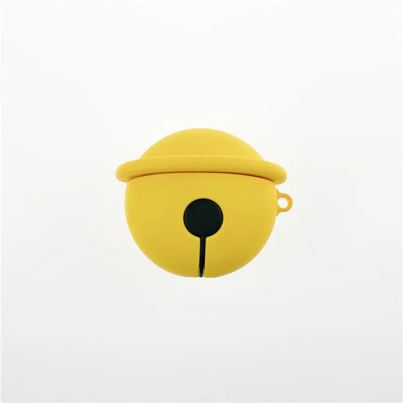 Yellow silicone case with bell charm for AirPods 1 and 2 generation wireless earphones