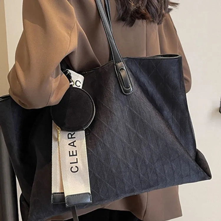 Women's large casual shoulder tote bag in horizontal square design with soft polyester construction