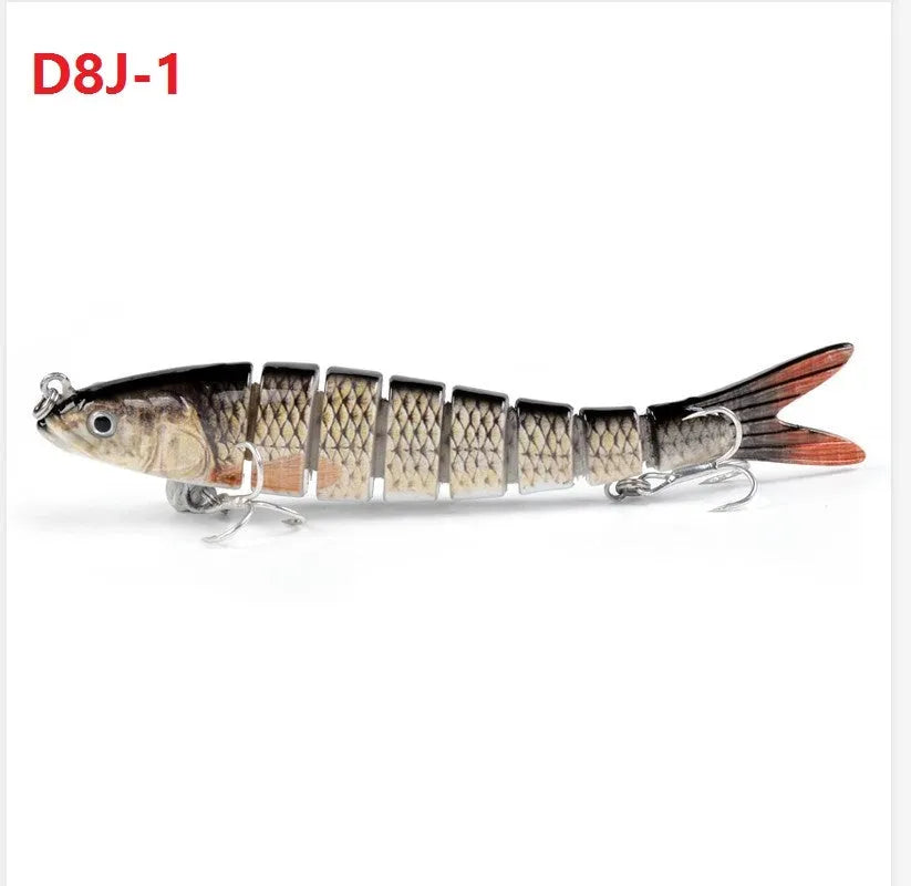 14cm ABS fishing lure with 8-segment body, treble hooks, and realistic 3D eyes