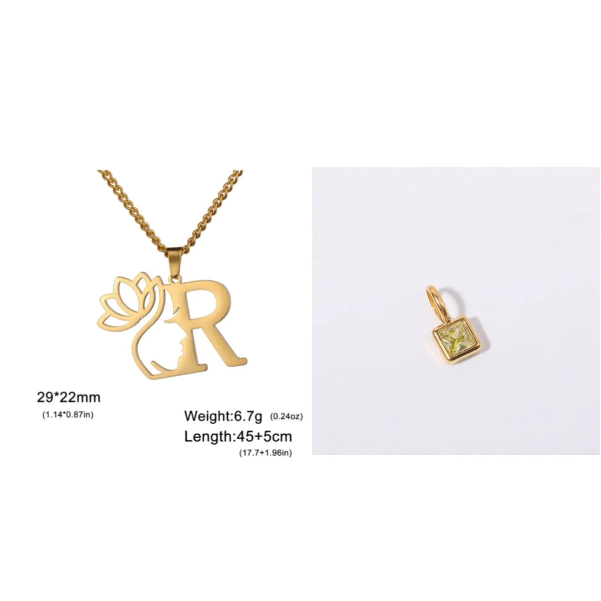 Stainless steel cross chain necklace with electroplated finish shown in gold and silver colour options