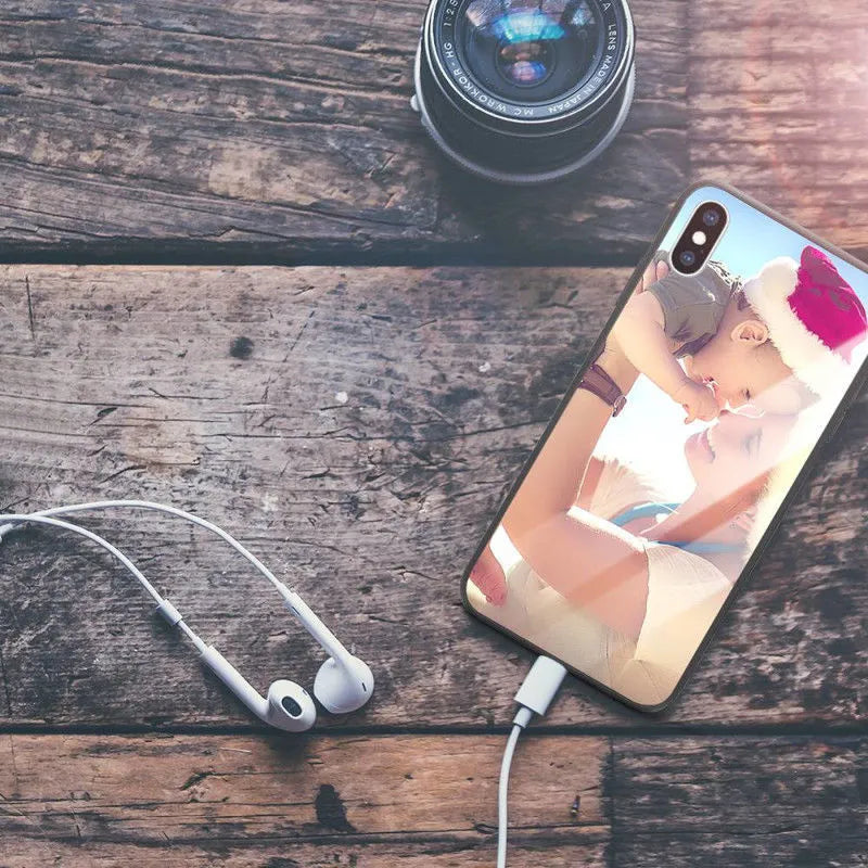 Patterned compatible iPhone case with raised bumper edge and precision cut outs for camera and ports
