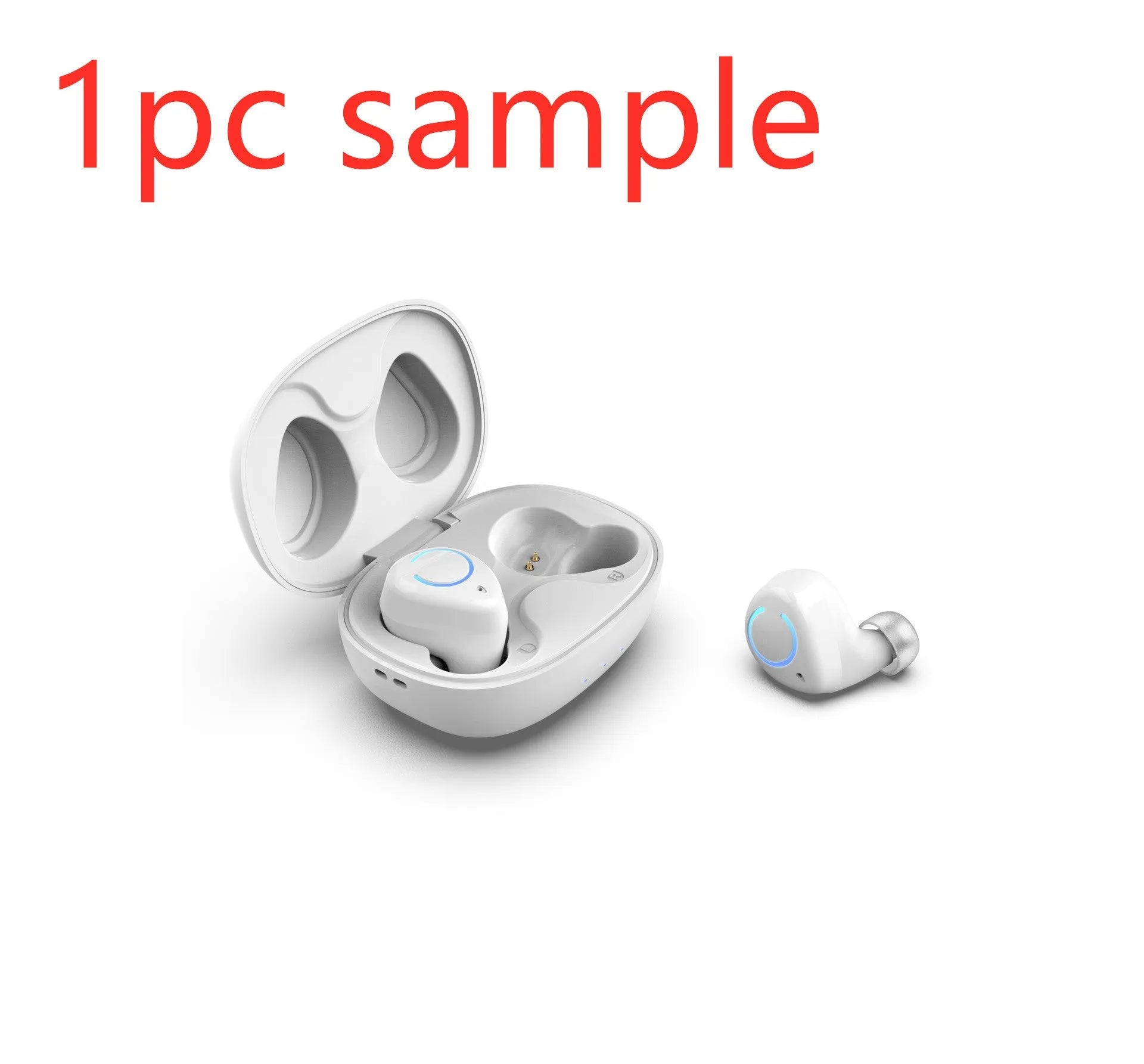 Black and white M18 true wireless in-ear stereo headphones with charging case.