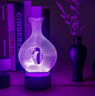 3D acrylic LED night light with ABS base showing seven colour changing options