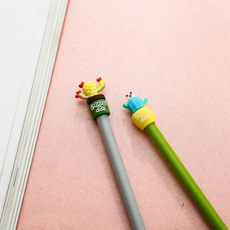 Potted cactus gel pen in green silicone with fine 0.5mm tip, 18.5cm length, on desk