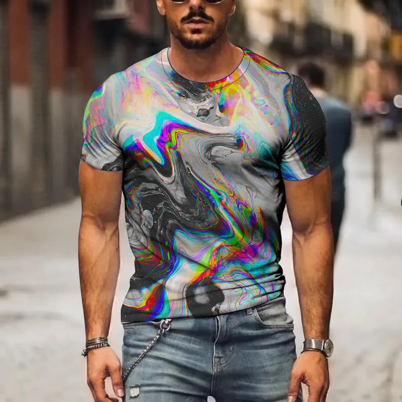 Men 3D graphic casual t-shirt short sleeve pullover size XXS to 6XL mesh fabric digital print