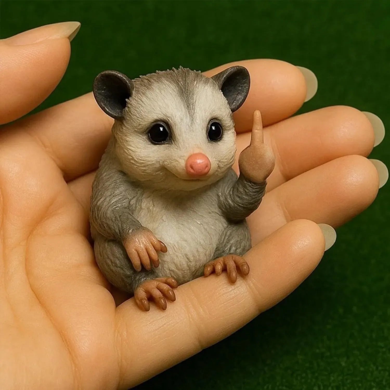 Resin animal vertical middle finger doll ornament in cat, dog, elephant, frog, Highland cattle, mouse, and turtle styles.