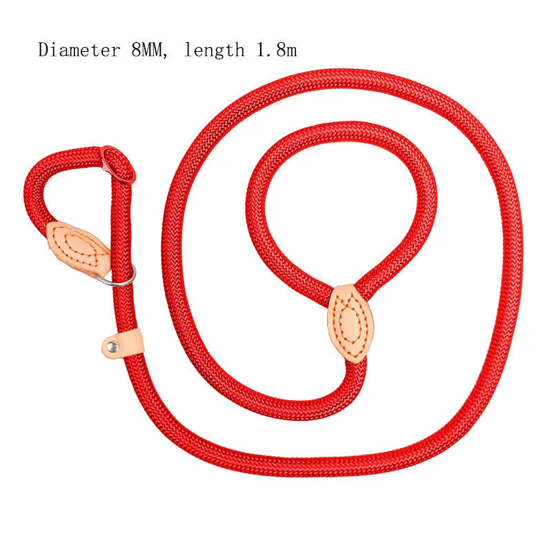 Rope dog training leash with integrated automatic tightening collar for blast race exercises