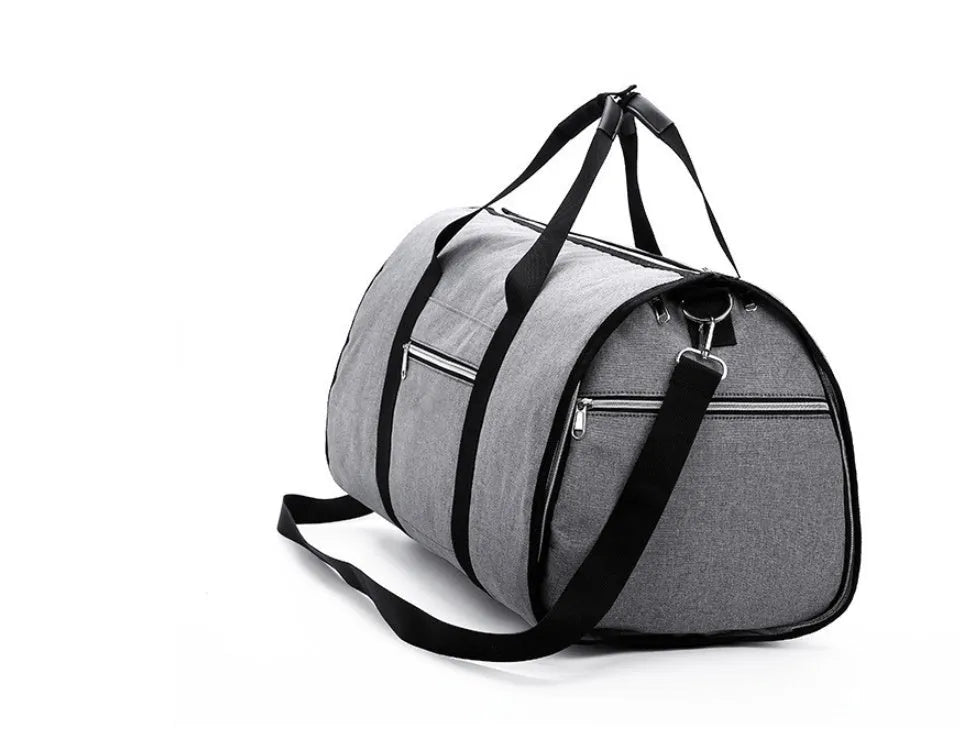 Cylinder-shaped travel bag in red colour with zipper closure and carrying handles
