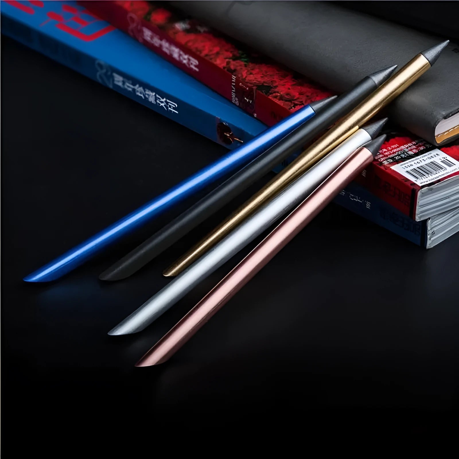 Inkless metal pen with alloy steel nib in choice of five metallic colours