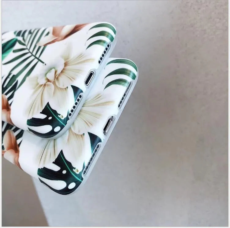 Floral banana leaf design TPU back case for iPhone XS Max and XR models