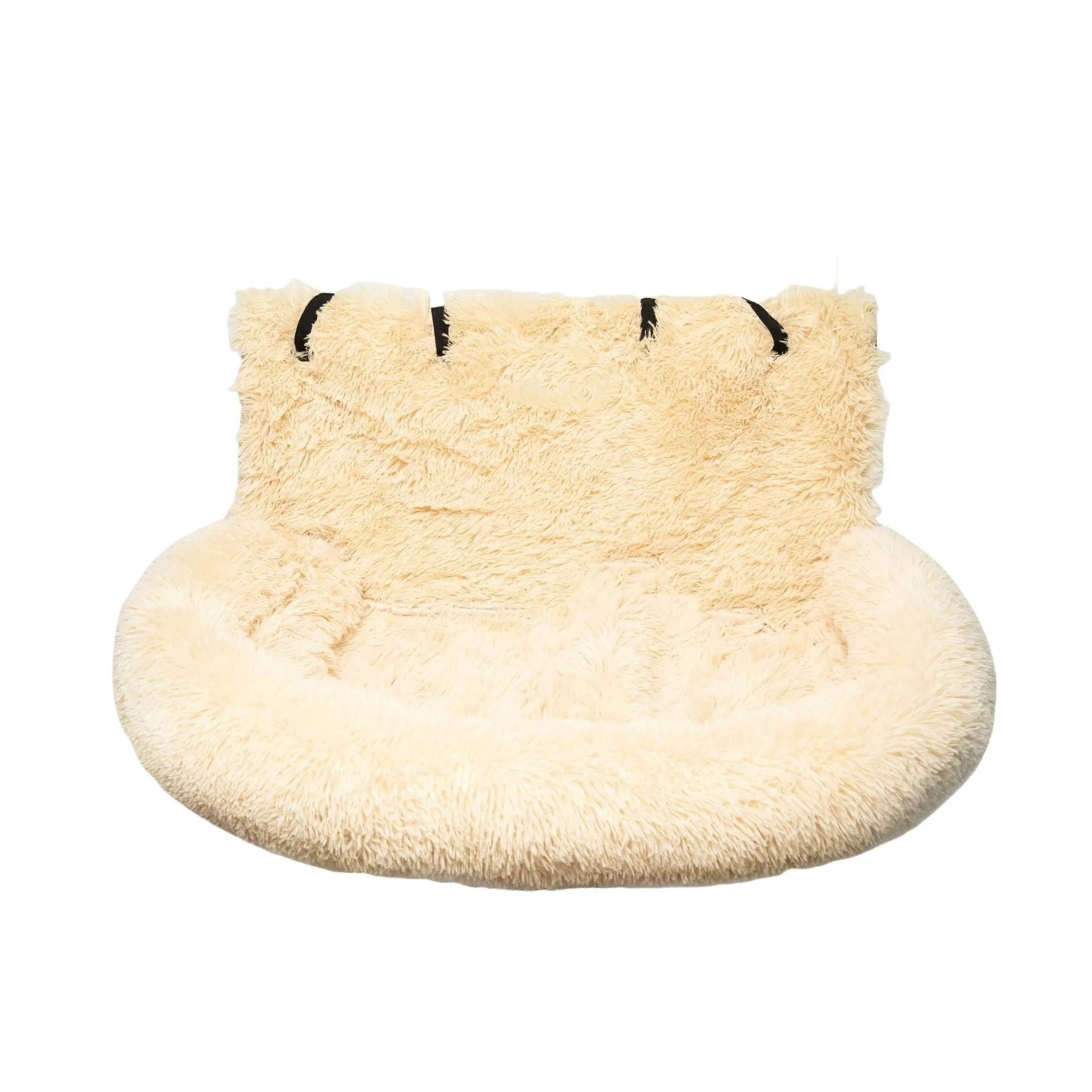 Vehicle-mounted thickened thermal pet mat on car seat showing raised sides and cloth material