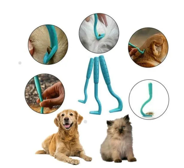 Blue plastic flea tick extractor for safe manual removal of ticks from pets