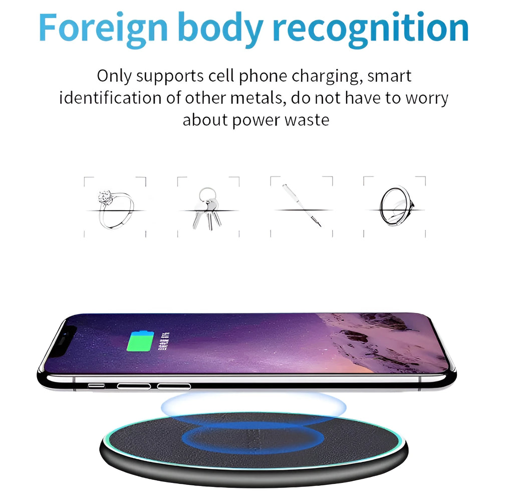 Black Qi wireless charging pad for iPhone 11 with soft silicone surface and LED indicator
