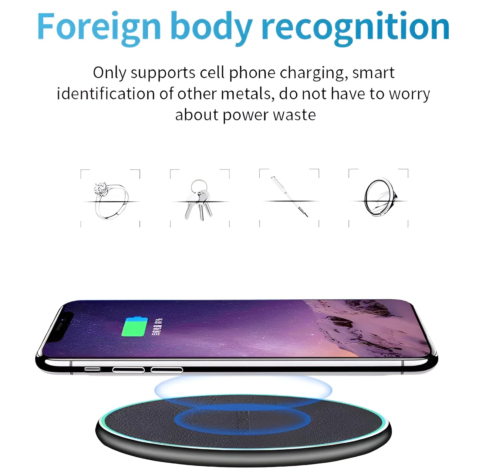 Black Qi wireless charging pad for iPhone 11 with soft silicone surface and LED indicator