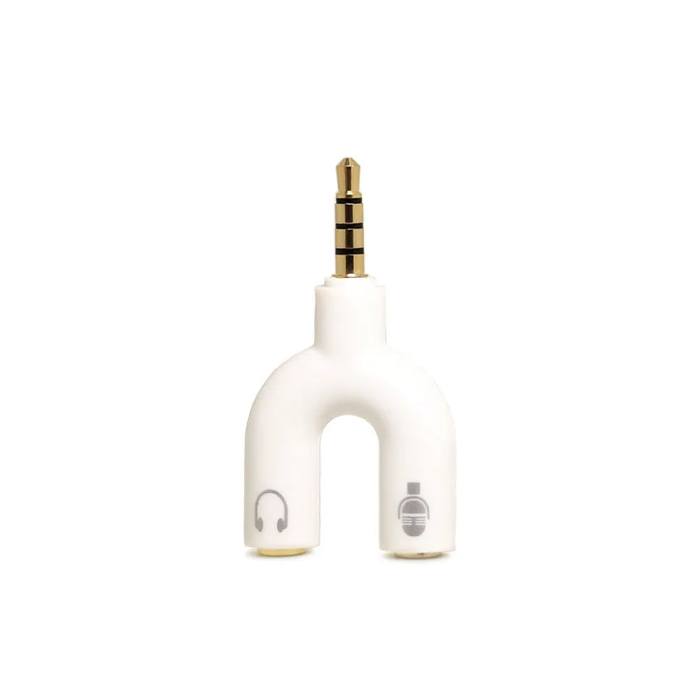 3.5mm audio splitter adapter in six colours for mobile phone, laptop, and tablet connection