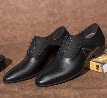 Men's black business casual oxford shoes with artificial leather upper and rubber sole