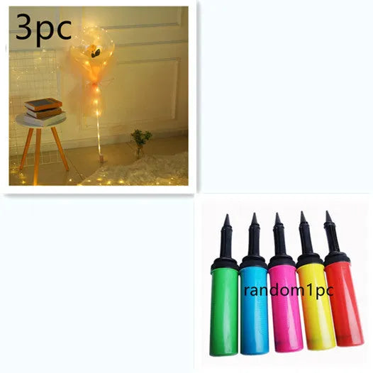 Transparent round LED luminous balloon rose bouquet with artificial flower and lights for DIY assembly